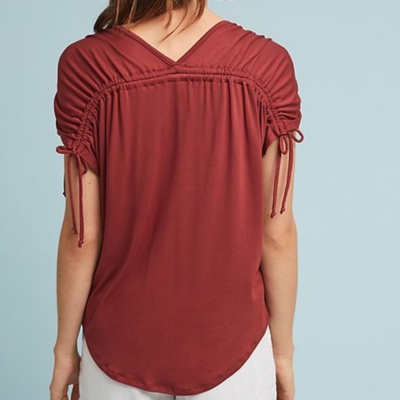 BOHO Anthropologie Amadi Drawstring Crimson Shirt - Picture 6 of 9